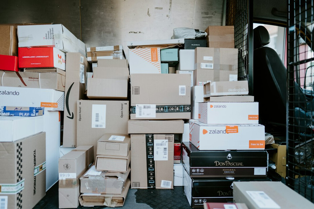 Stack of parcels waiting for return processing